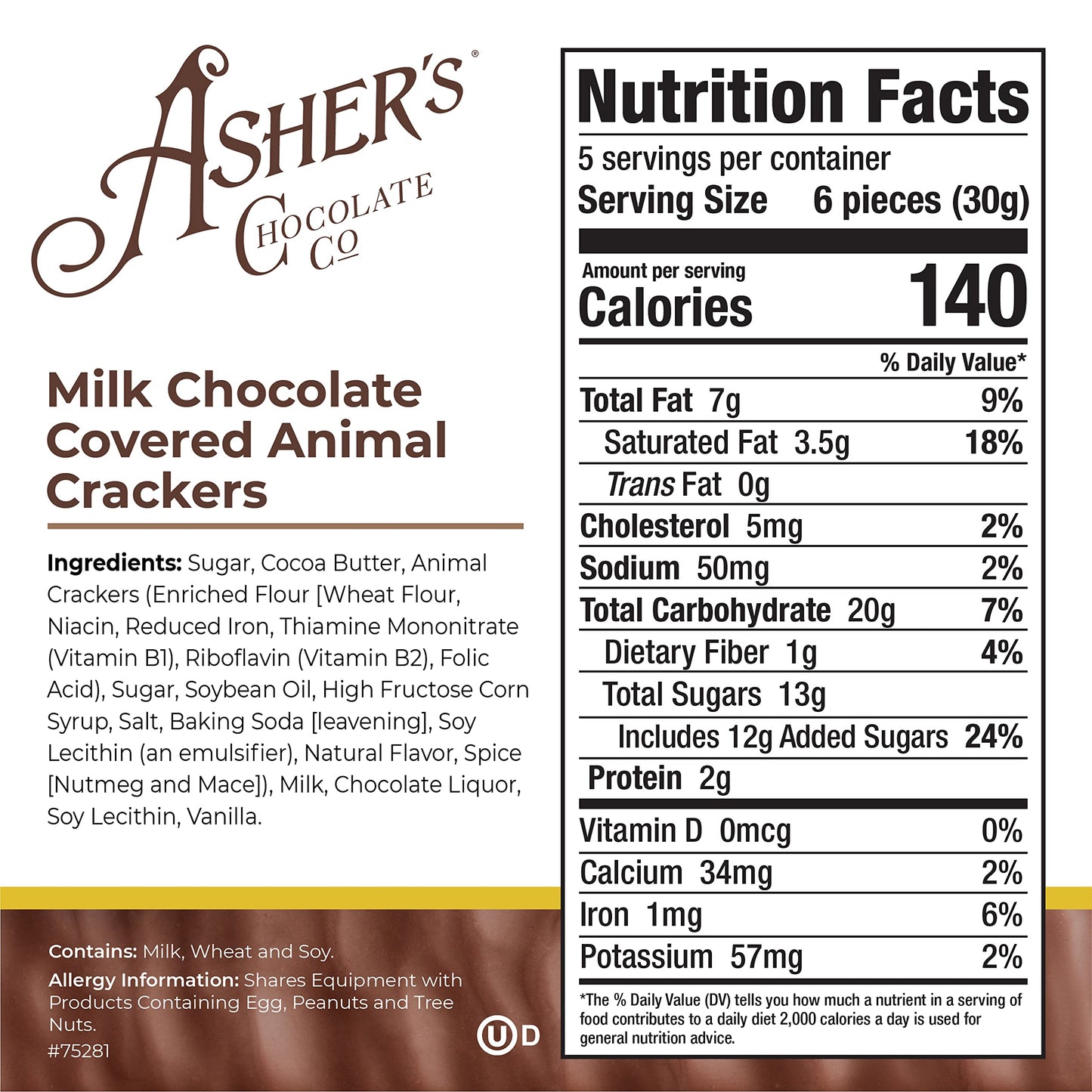 Asher's Chocolates, Gourmet Chocolate Covered Animal Crackers, Small Batches of Kosher Chocolate, Family Owned Since 1892 (6oz, Milk Chocolate)