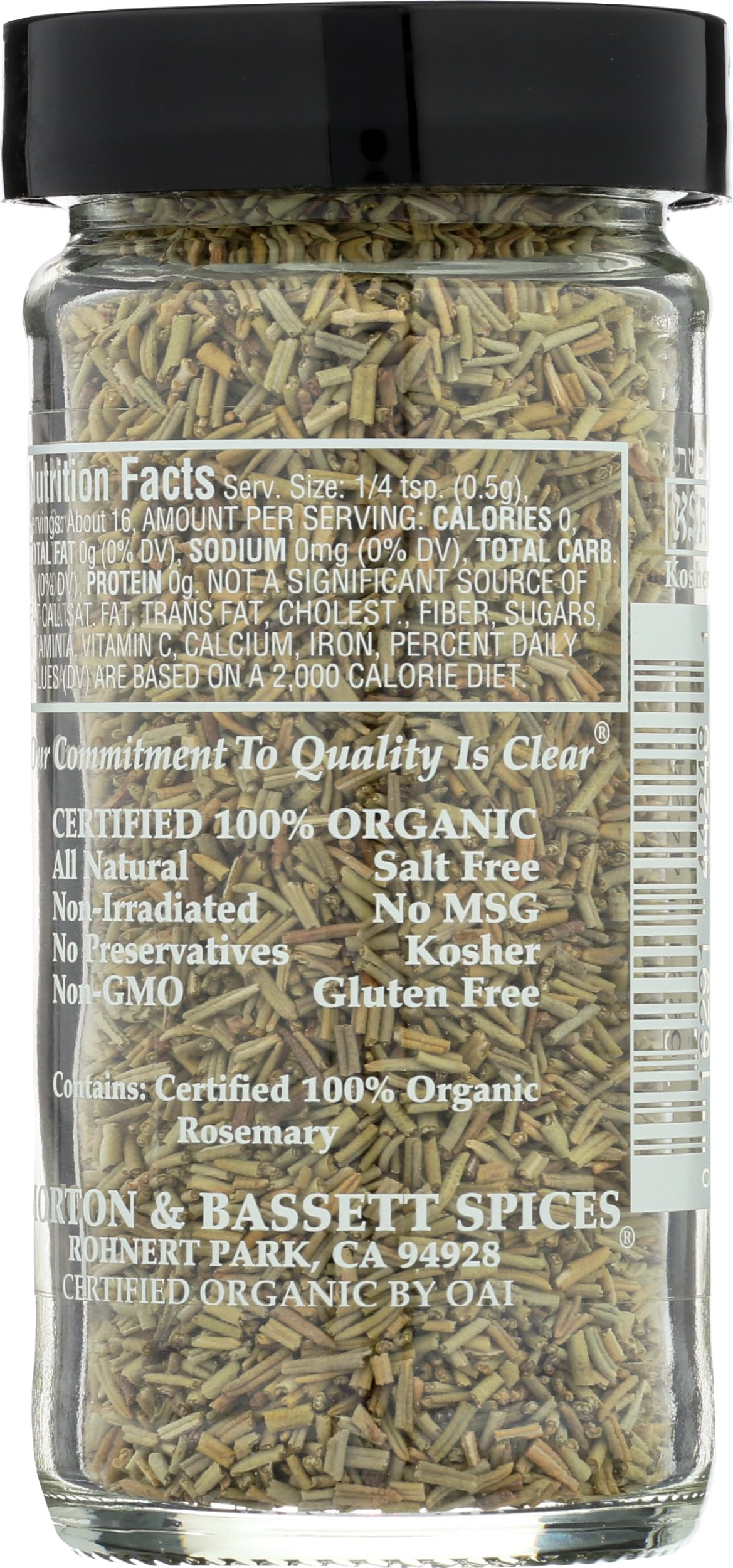 Morton & Bassett 100% Organic Rosemary | Aromatic Herb for Roasting, Soups & Breads | Gluten Free, Salt Free, Non-GMO | 0.8 oz Jar