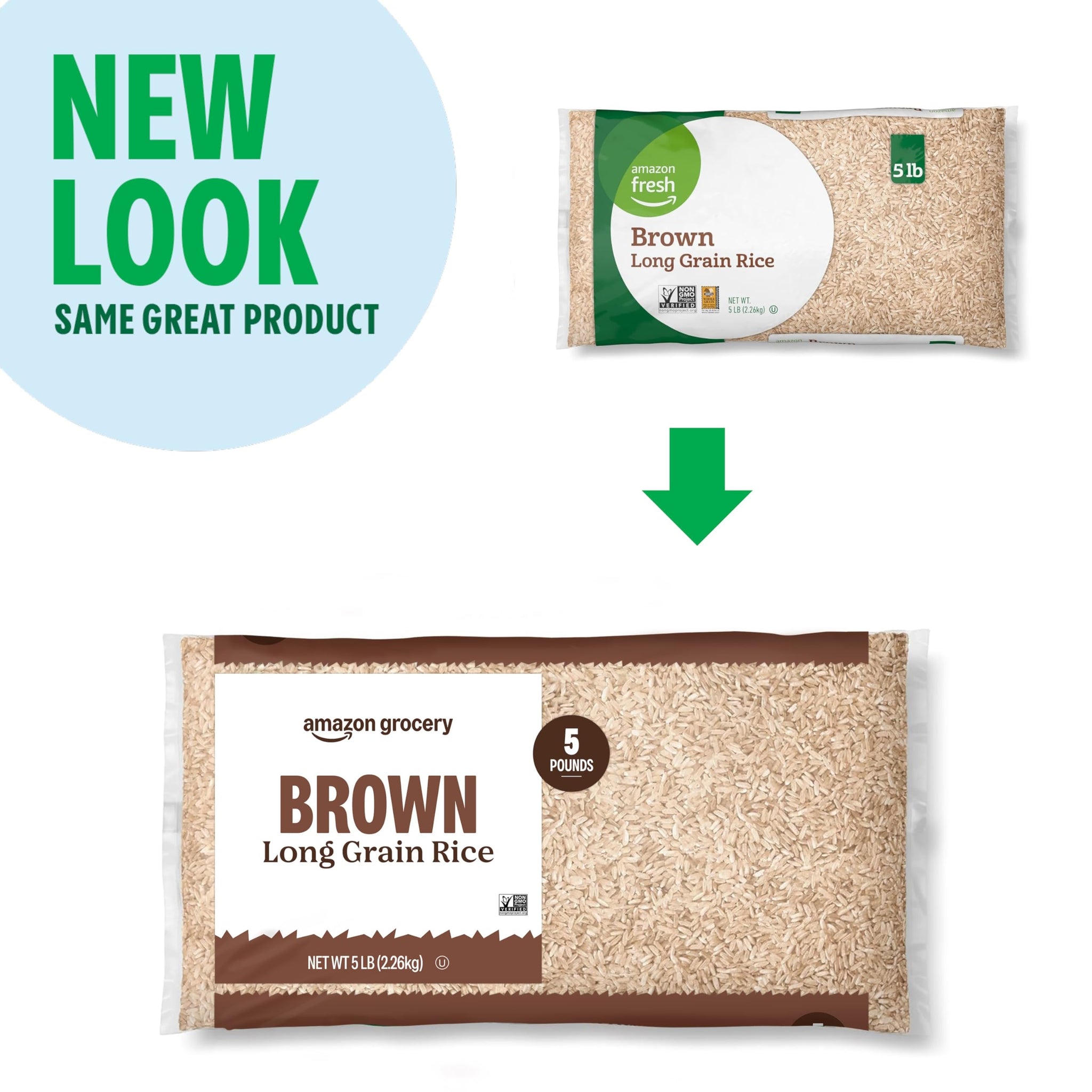 Amazon Grocery, Brown Long Grain Rice, 5 Lb