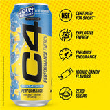 C4 Performance Energy Drink | JOLLY RANCHER Blue Raspberry | Zero Sugar Carbonated Preworkout Energy | 200mg Caffeine with Beta Alanine | 16 Fl Oz (24