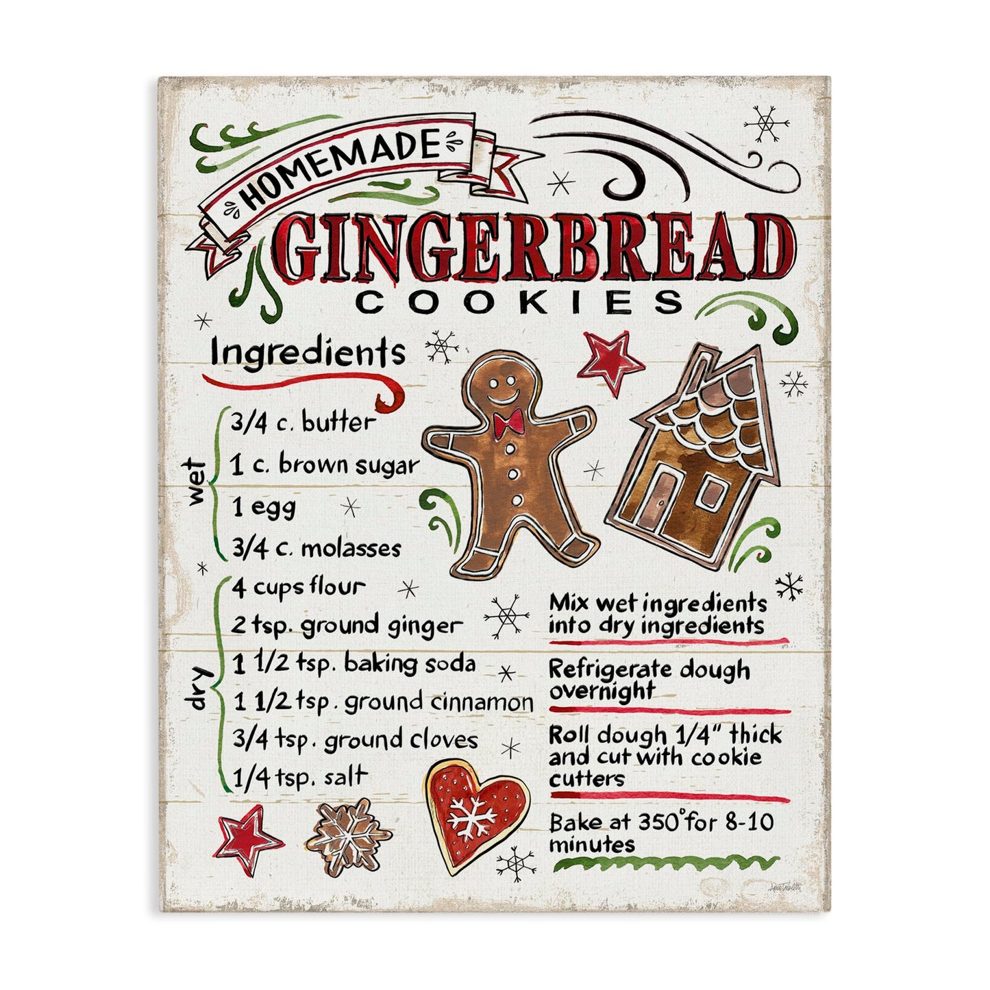 Stupell Industries 'Holiday Gingerbread Cookies Recipe', Canvas Art, 30 x 40 Inches, Easy to Hang and Sturdy, Made in USA, by Anne Tavoletti