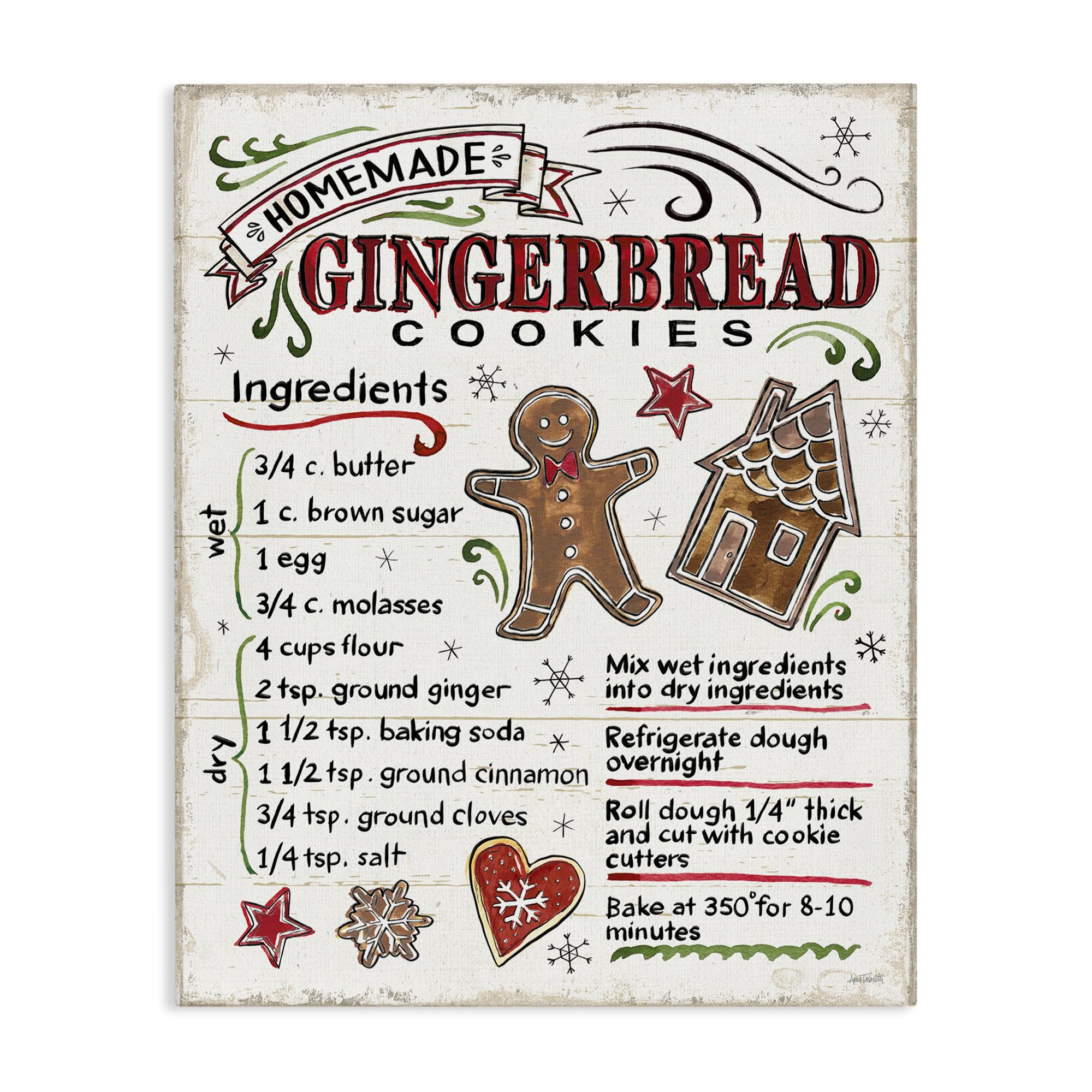 Stupell Industries 'Holiday Gingerbread Cookies Recipe', Canvas Art, 30 x 40 Inches, Easy to Hang and Sturdy, Made in USA, by Anne Tavoletti