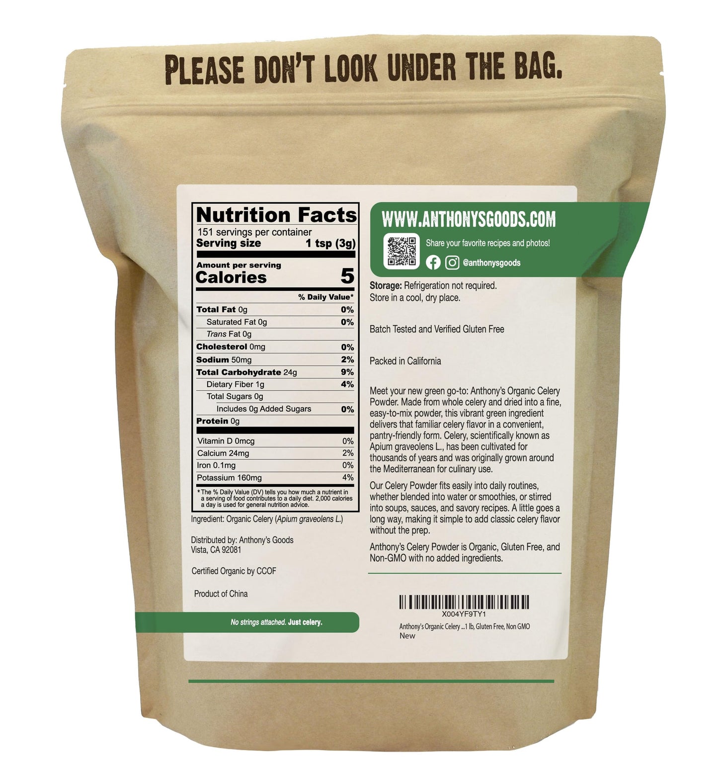 Anthony's Organic Celery Powder, 1 lb, Gluten Free, Non GMO