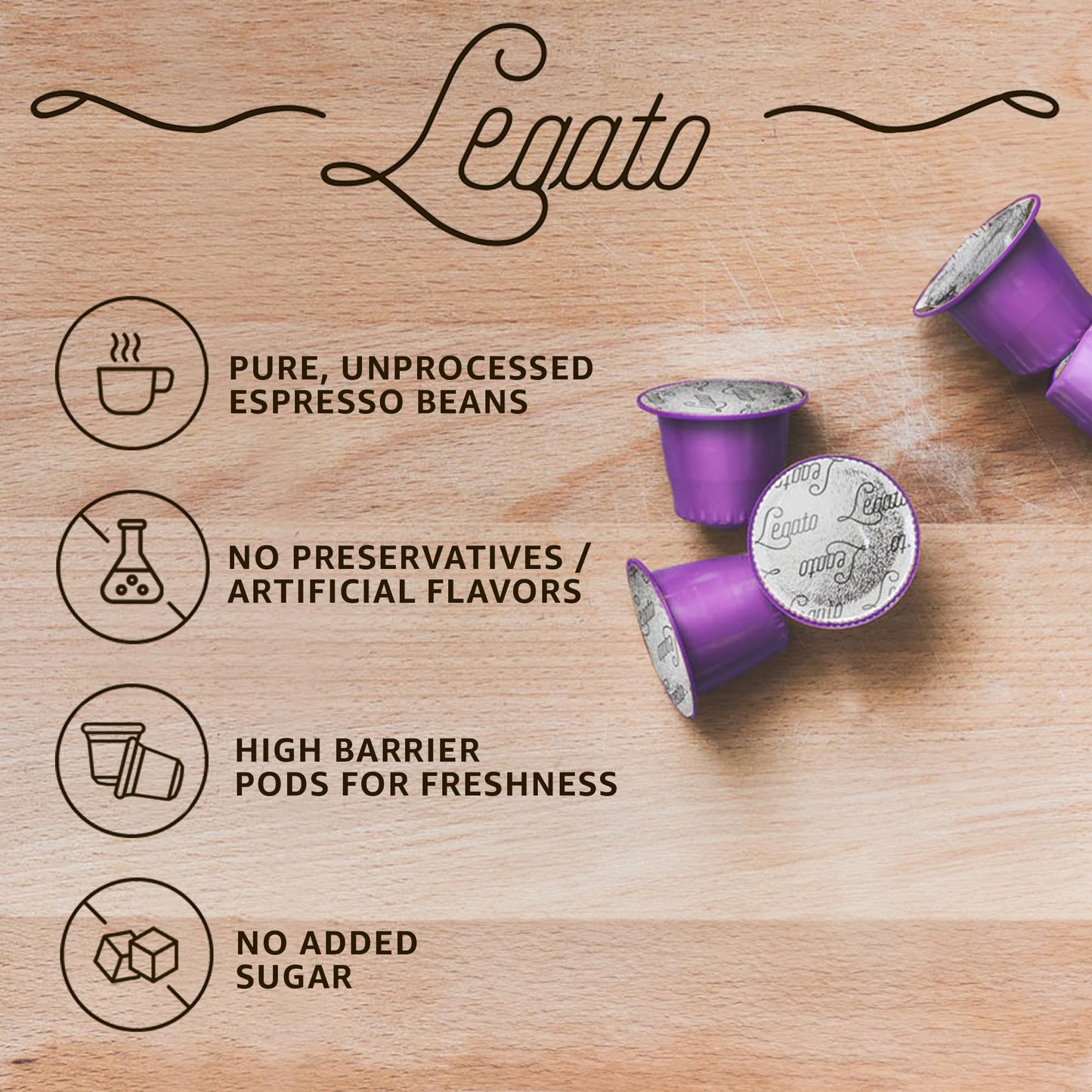 Legato Espresso Capsules - 10/100 count - Single-Serve Coffee Pods - Compatible with Nespresso OriginalLine Machine - Cafe-style Coffee at Home (10