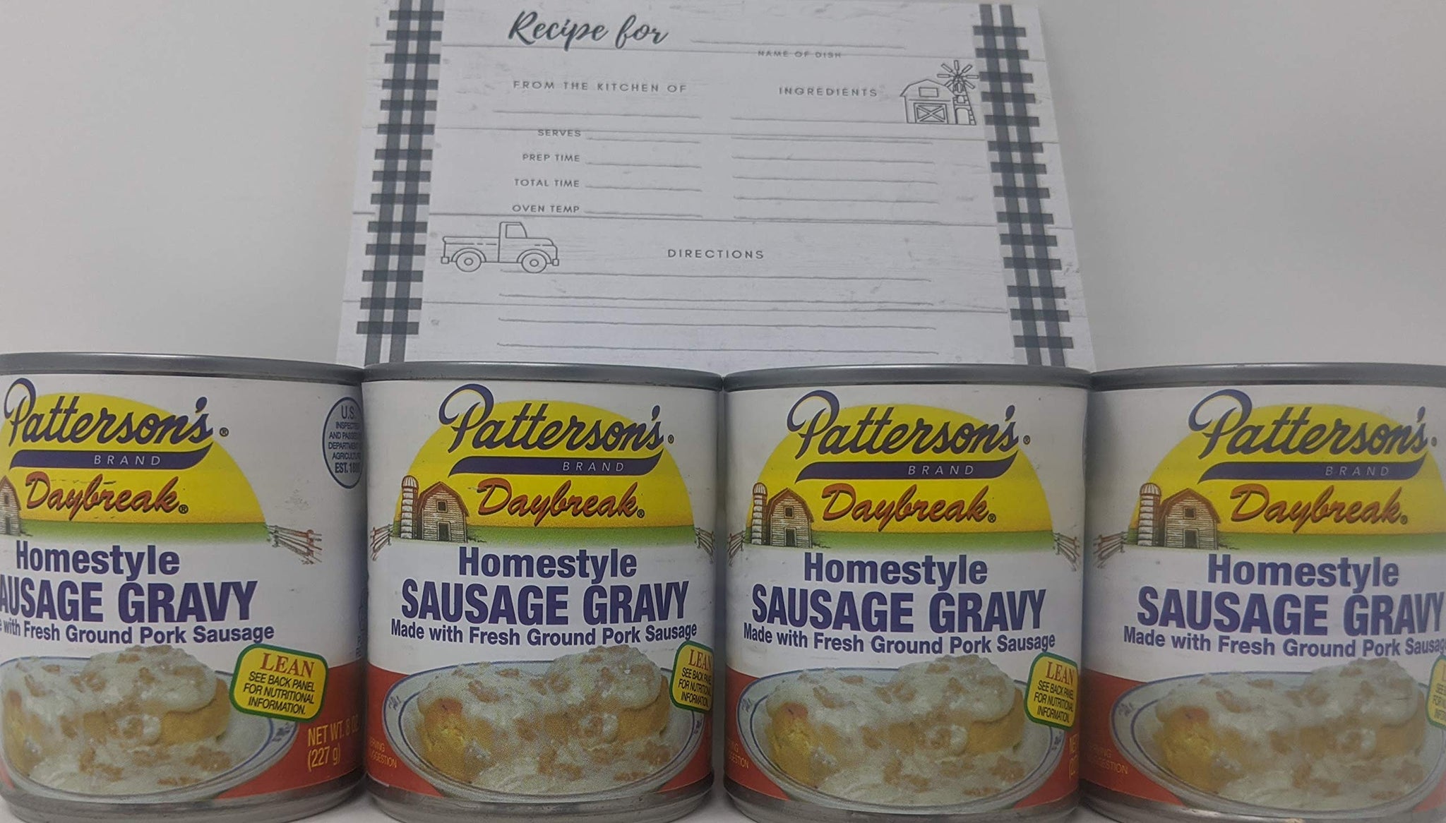 Patterson Sausage Gravy Bundle - 4 x 8 Oz Cans of Pattersons Daily Sausage Gravy, Creamy Sausage Gravy, Bundled with JFS Recipe Card