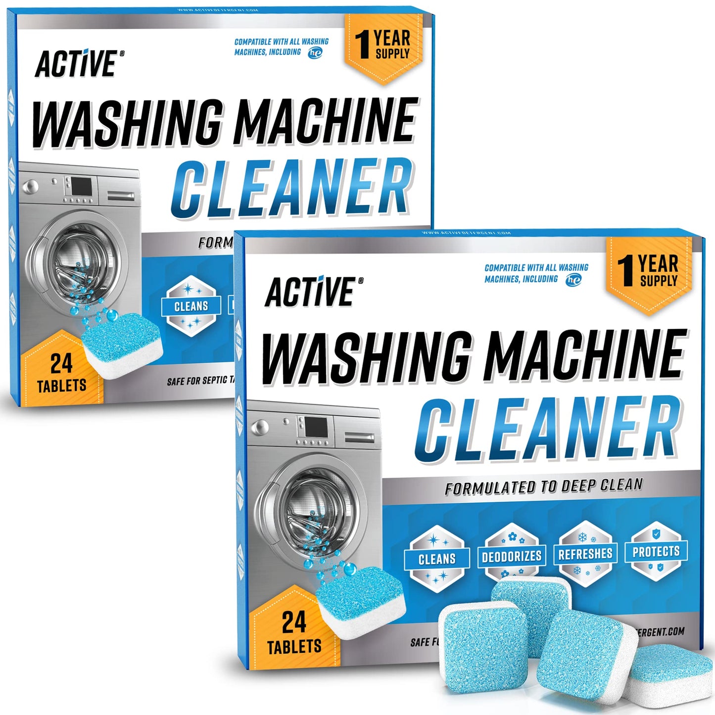 Washing Machine Cleaner Descaler 48 Pack - Value Size Deep Cleaning Tablets HE Front Loader & Top Load Washer, Septic Safe Eco-Friendly Deodorizer