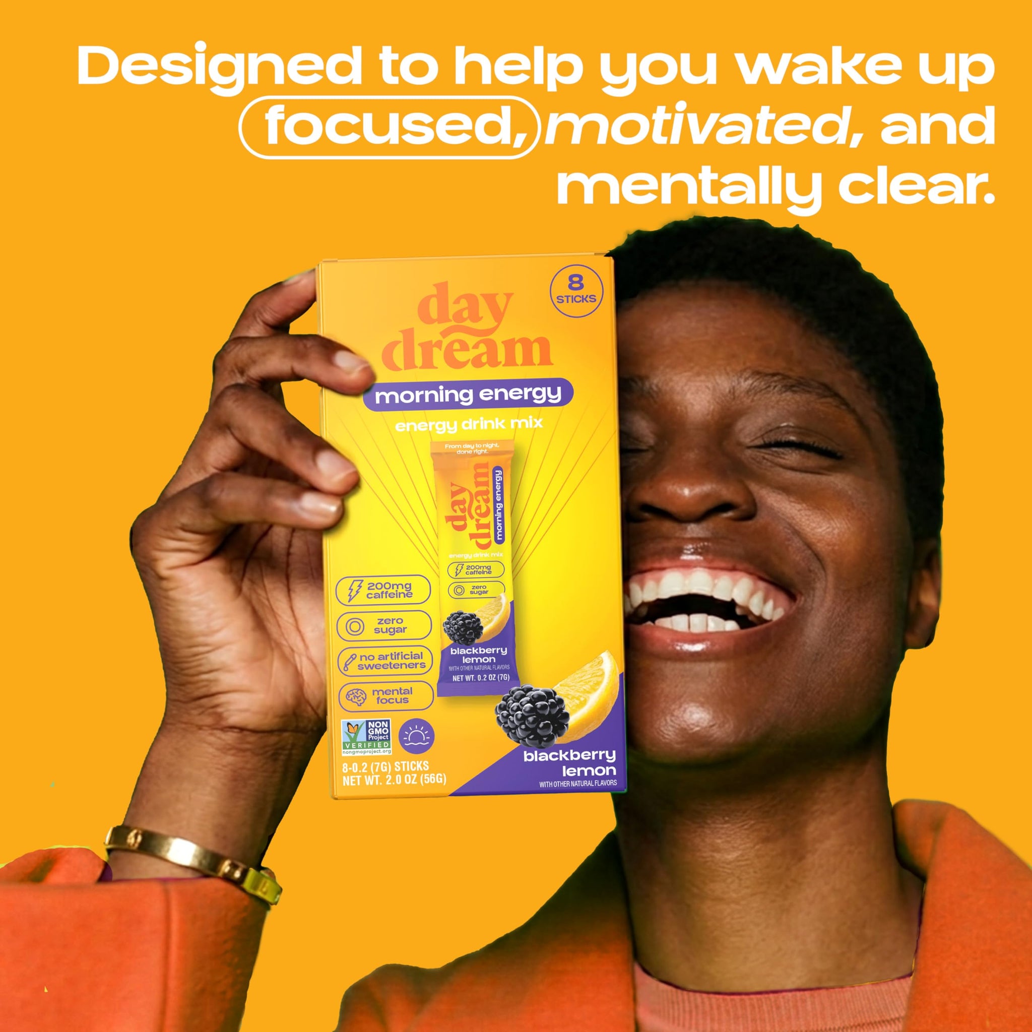 Day/Dream Morning Energy Drink Mix - Blackberry Lemon, 200mg Natural Caffeine from Green Tea, Guarana, and Yerba Mate, L-Citrulline, L-Arginine