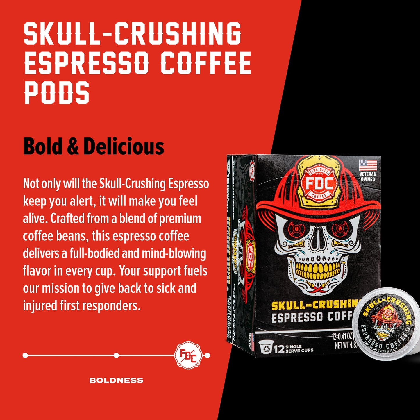 Fire Department Coffee - Gives Back to Firefighters - Skull Crushing Espresso Coffee Pods - Full-Bodied & Bold - Roasted in the USA - Premium Espresso