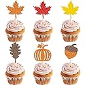 48Pcs Thanksgiving Cupcake Toppers Fall Cupcake Toppers Thanksgiving Cake Decorations Leaf Cupcake Topper Fall Cupcake Decorations