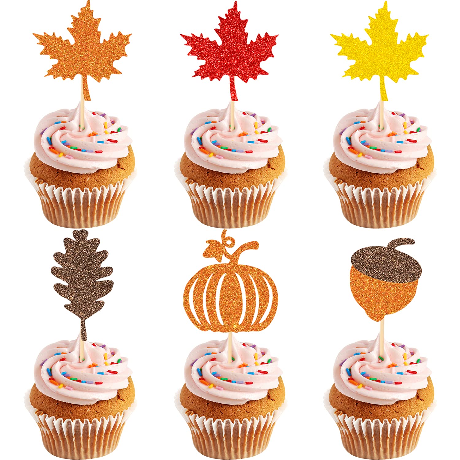48Pcs Thanksgiving Cupcake Toppers Fall Cupcake Toppers Thanksgiving Cake Decorations Leaf Cupcake Topper Fall Cupcake Decorations