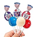 Patriotic Candy - 2 Pound Bulk Pack (35 Count) - Fourth of July Lollipops - Red White Blue Candy - Individually Wrapped - Cherry, Vanilla, Blue