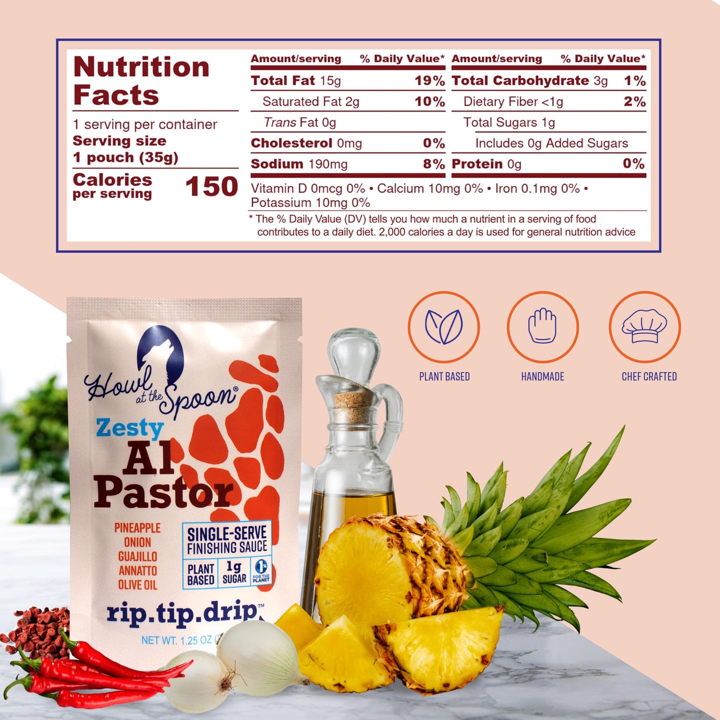 Howl at the Spoon's Al Pastor 6-pack - Single Serve Mexican Sauce, Delicious on Tacos, Shrimp, Chicken. All Natural with No Preservatives, Small Batch