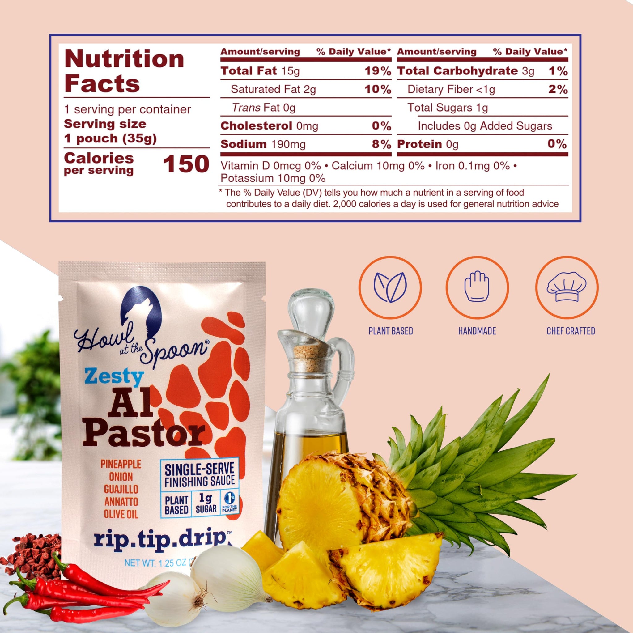 Howl at the Spoon's Al Pastor 6-pack - Single Serve Mexican Sauce, Delicious on Tacos, Shrimp, Chicken. All Natural with No Preservatives, Small Batch
