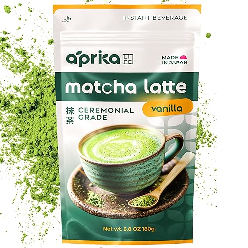 AprikaLife Matcha Latte Powder, Premium Barista Crafted Mix with Natural Vanilla Flavor - Authentically Japanese - 1st Harvest Ceremonial Grade, Sweet
