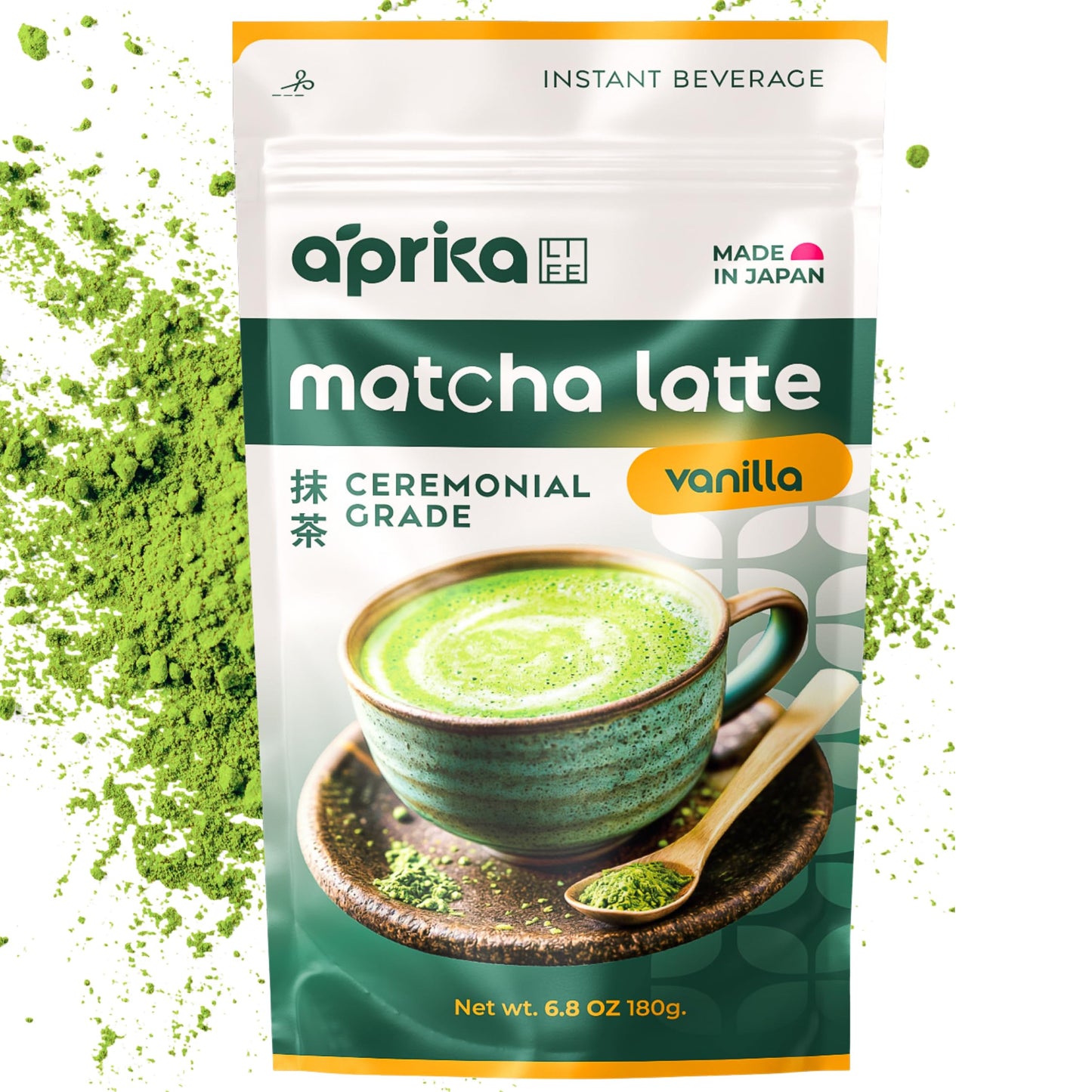 AprikaLife Matcha Latte Powder, Premium Barista Crafted Mix with Natural Vanilla Flavor - Authentically Japanese - 1st Harvest Ceremonial Grade, Sweet