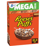 REESE’S PUFFS Chocolatey Peanut Butter Cereal, Kid Breakfast Cereal, Mega Size, 31.2 oz