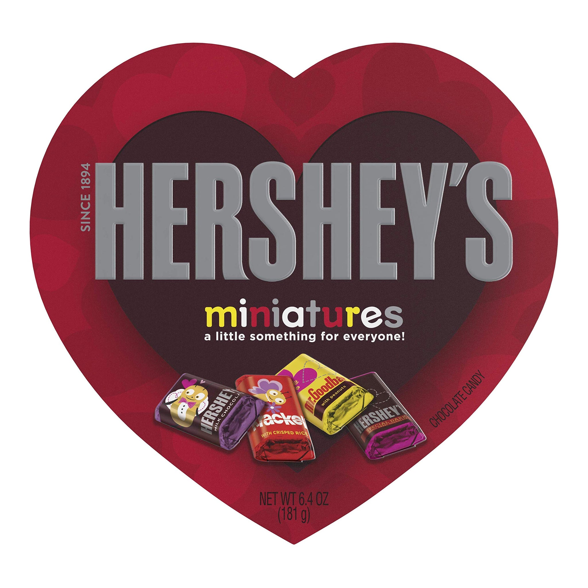 Hershey's, Chocolate Assortment Miniatures Candy Valentine's Heart Box, 6.4 Oz.