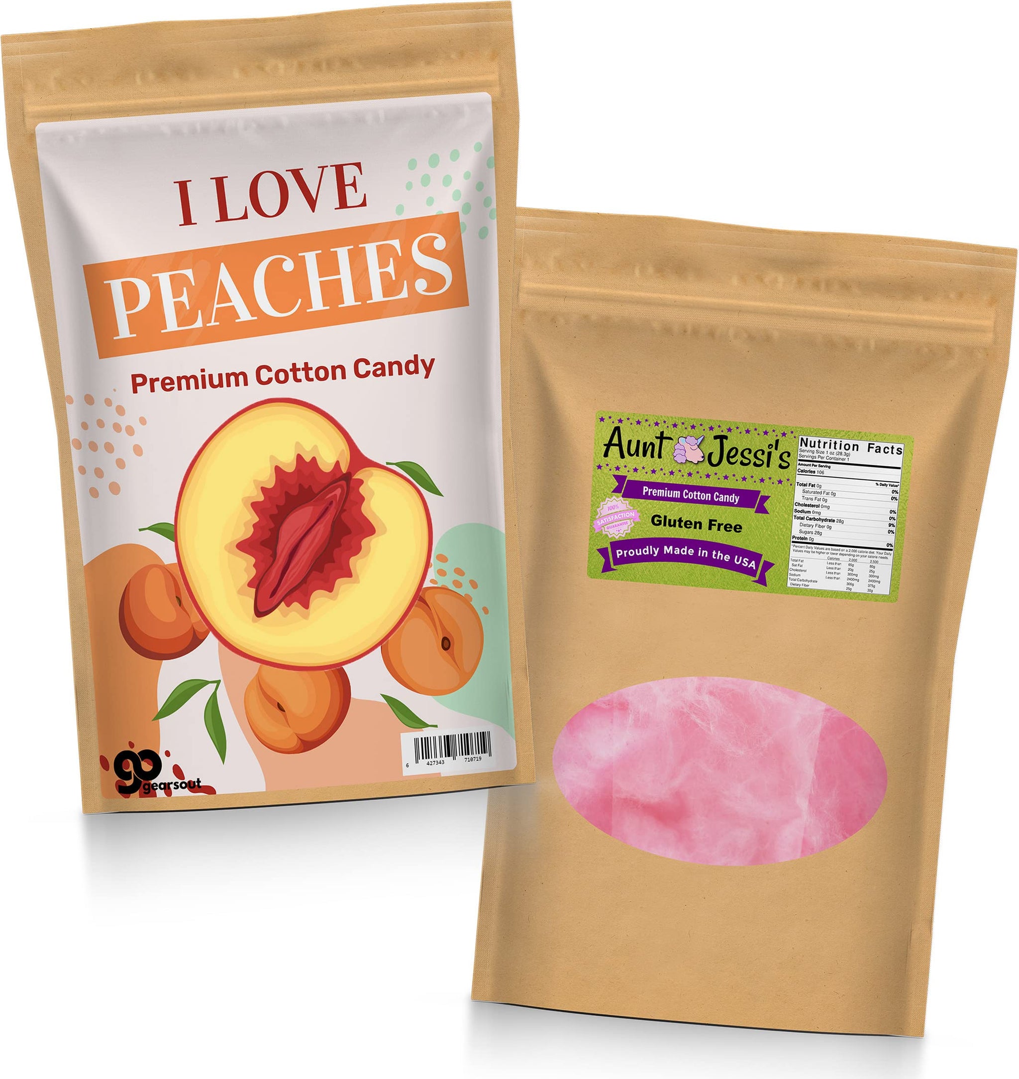 I Love Peaches Cotton Candy - Funny Peach Gifts for Men Gourmet Gluten-Free Candies Pink Novelty Gag Emoji Joke Humor Made in America Gears Out