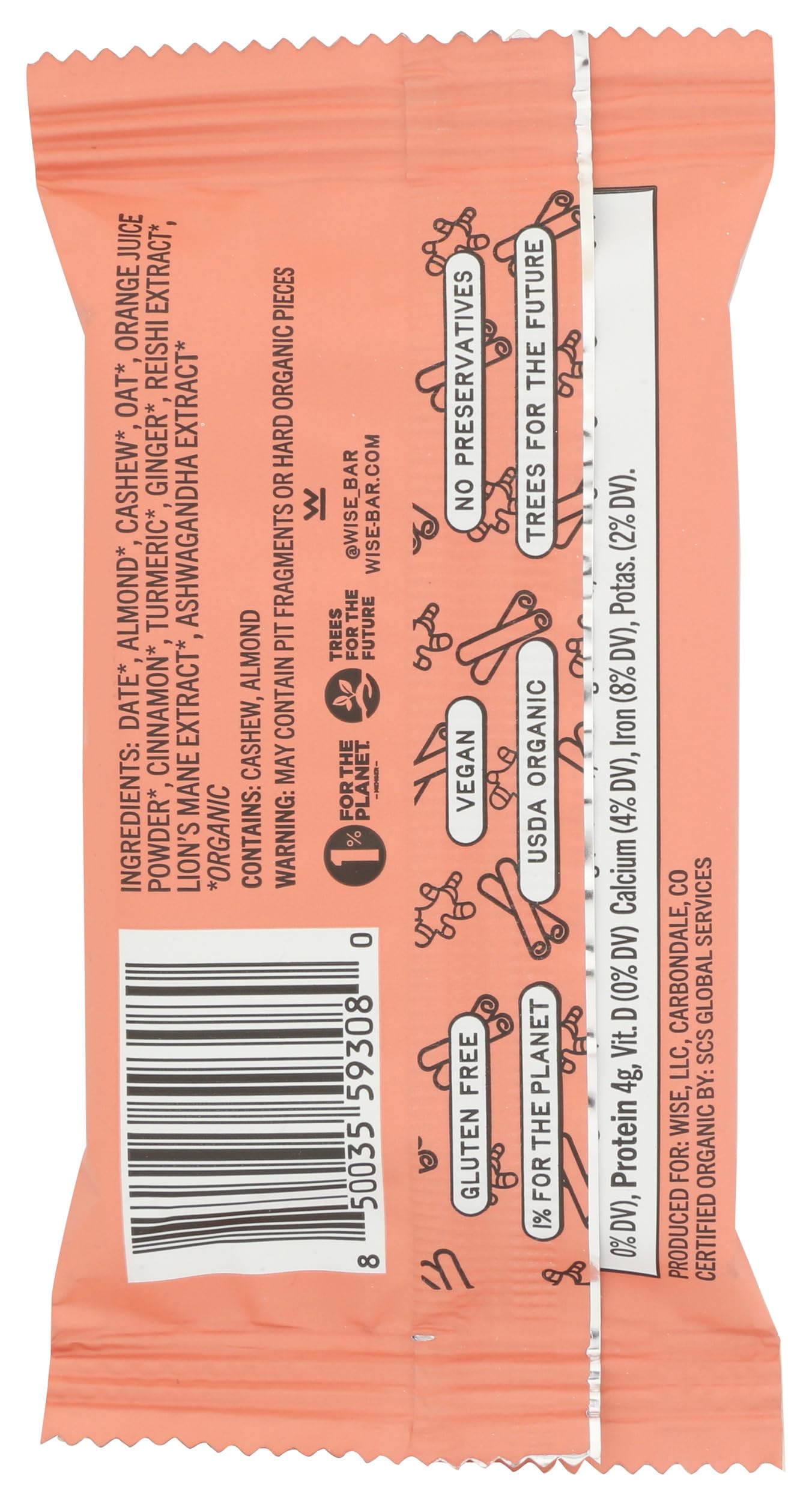 Wise Bar, Mushroom Bar Cinnamon Turmeric Organic, 1.9 Ounce