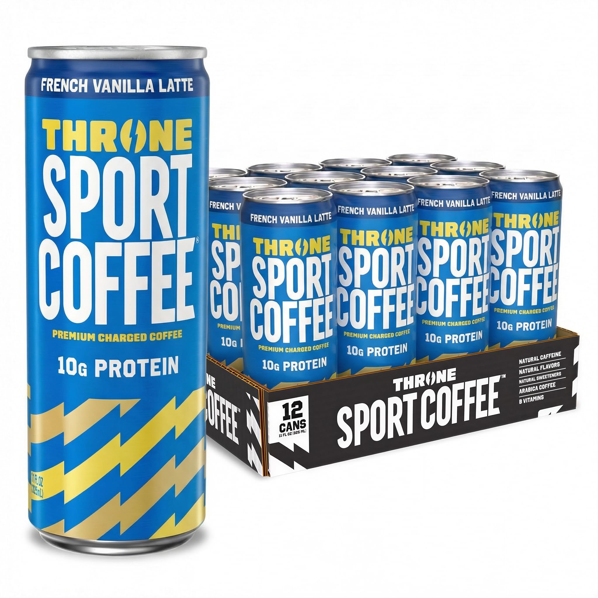 Throne Sport Coffee Latte - 10g protein - 150mg Natural Caffeine and B Vitamins - Lactose-Free, Premium Arabica, NSF Certified, Active Lifestyles