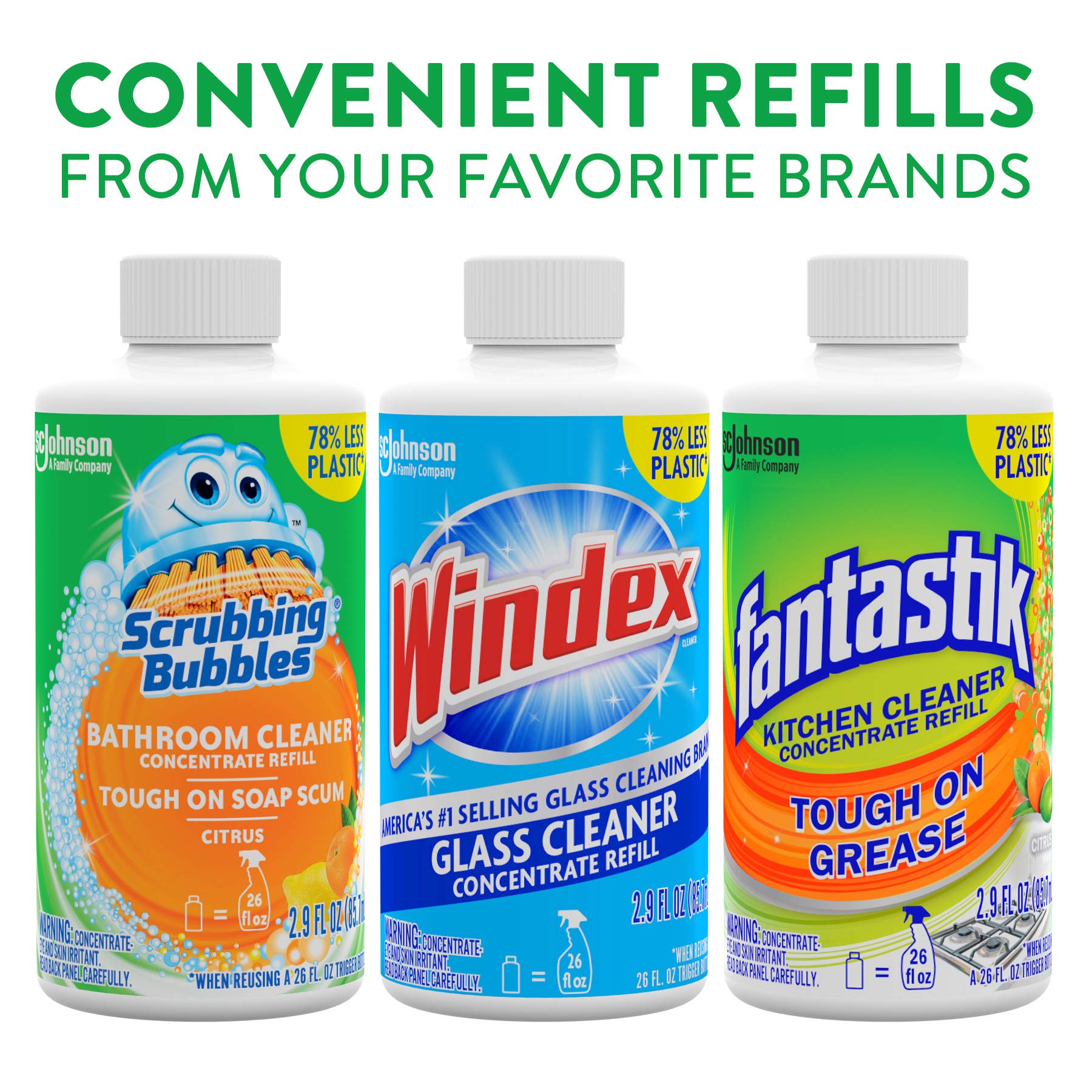 Scrubbing Bubbles Multi Surface Bathroom Cleaner Concentrate, Two 2.9 oz Concentrated Refill Bottles