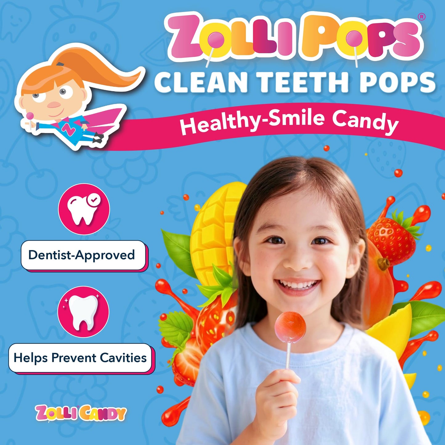 Zollipops Clean Teeth Pops Sugar Free Candy with Xylitol, Dye-Free Lollipops - Keto & Diabetic-Friendly, Dentist-Approved Treats for Kids (Mango