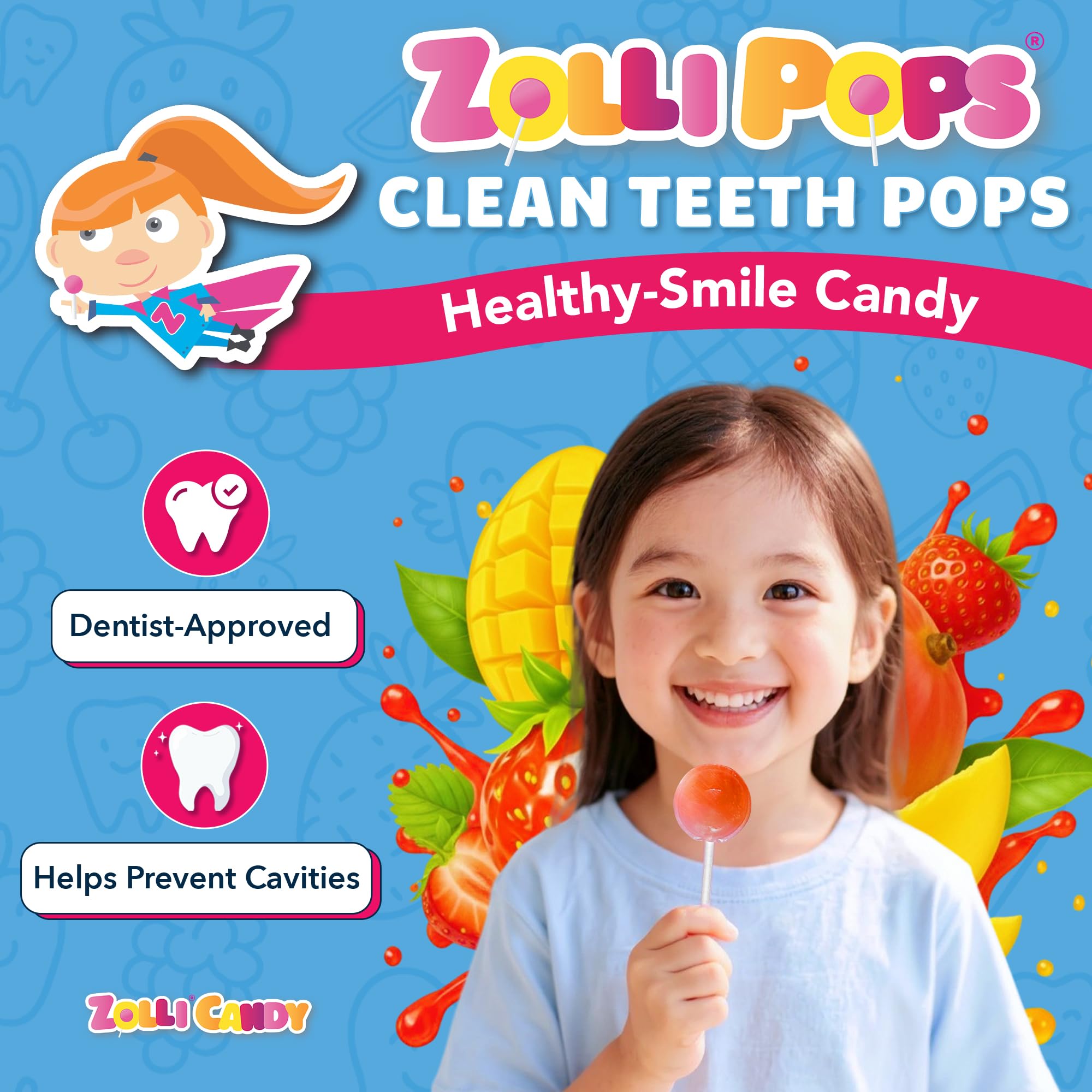 Zollipops Clean Teeth Pops Sugar Free Candy with Xylitol, Dye-Free Lollipops - Keto & Diabetic-Friendly, Dentist-Approved Treats for Kids (Mango