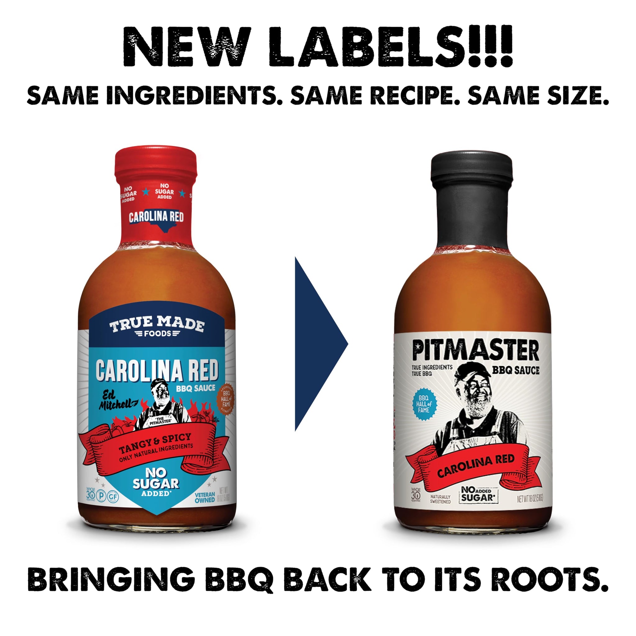 True Made Foods Carolina Red BBQ Sauce, Authentic Pitmaster Barbecue Recipe, No Sugar Added, Keto, Whole30, Paleo, Vegan, Gluten Free (18oz, 2Pack)
