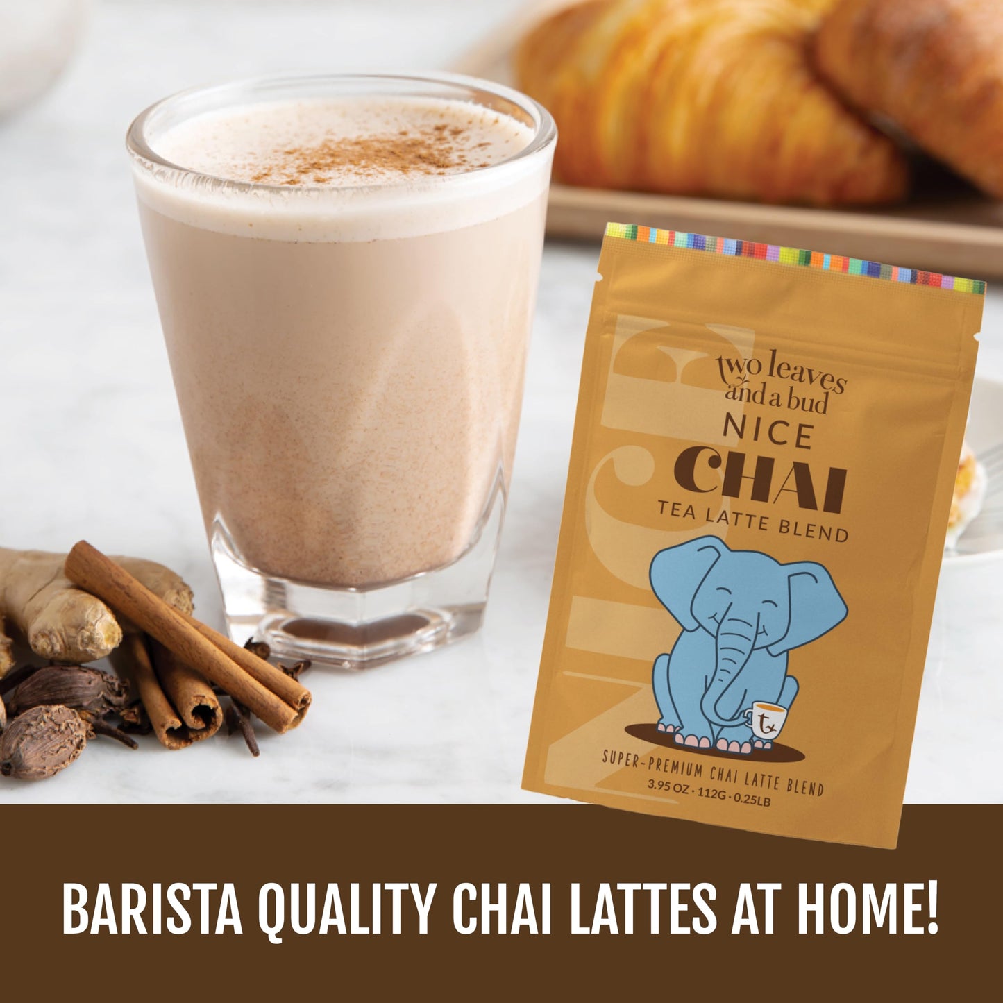 Two Leaves and a Bud Nice Chai, Tea Latte Mix, Powdered Chai Latte Tea Mix, Vegan, Dairy Free, Low Sugar, Iced or Hot Lattes, 112g (2 Pack)