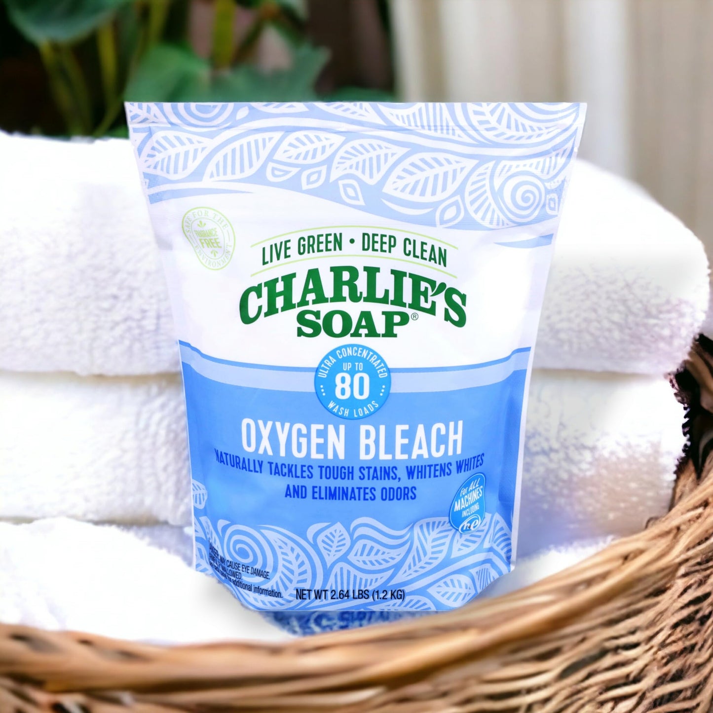 Charlie's Soap - Oxygen Bleach (2.64 Lbs., 1 Pack) Non-Chlorine Bleach Alternative Powder - Whiten Laundry & Remove Stains - Safer for Colors
