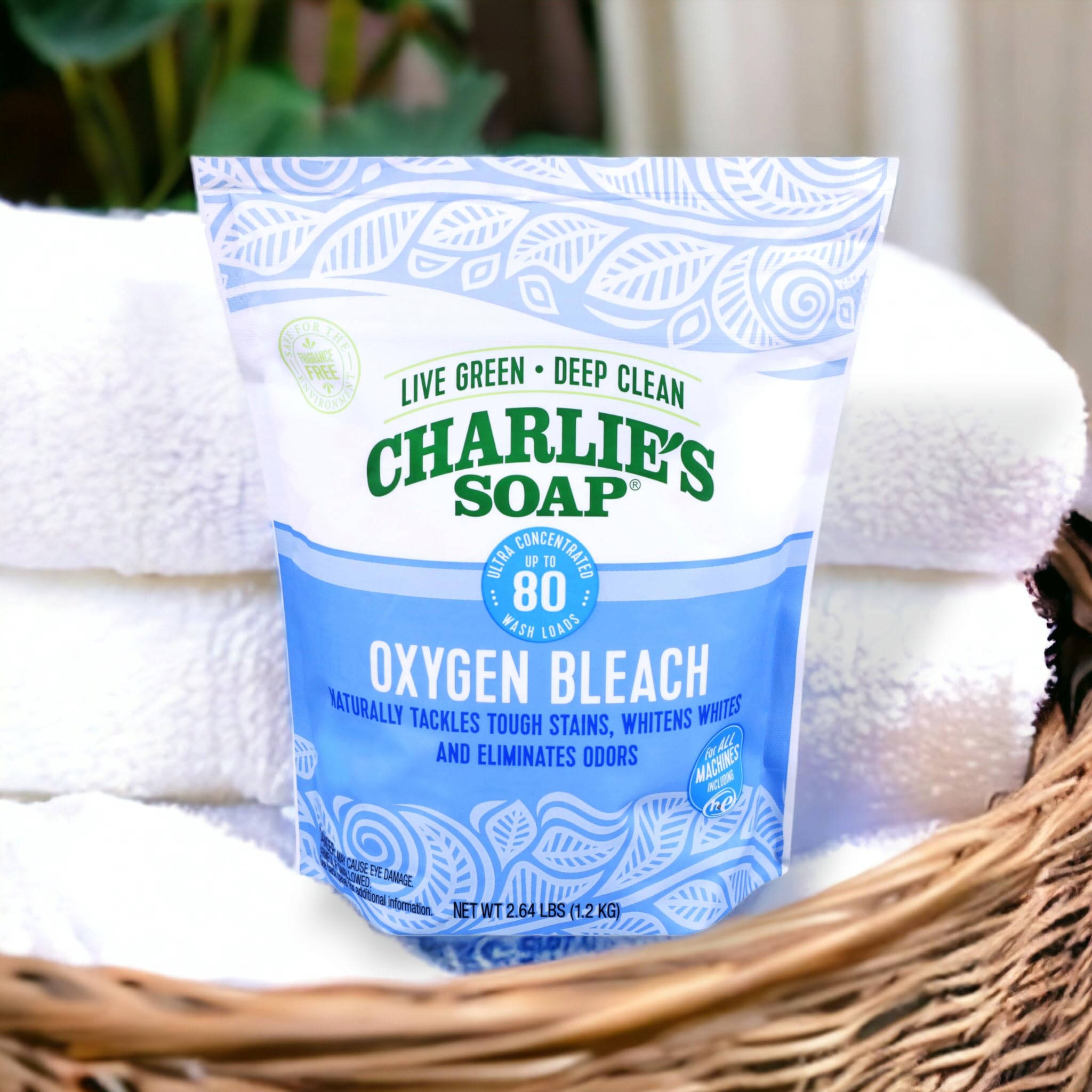 Charlie's Soap - Oxygen Bleach (2.64 Lbs., 1 Pack) Non-Chlorine Bleach Alternative Powder - Whiten Laundry & Remove Stains - Safer for Colors