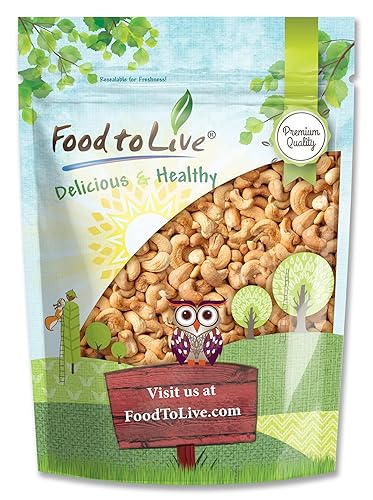 Food to Live Dry Roasted Whole Cashews with Himalayan Salt, 1 Pound Oven Roasted Lightly Salted Fancy Nuts, No Oil Added, Vegan, Kosher, Bulk. Crunchy