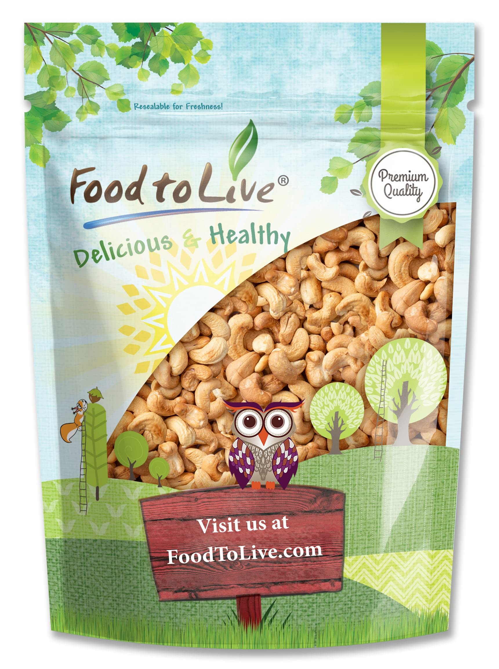 Food to Live Dry Roasted Whole Cashews with Himalayan Salt, 1 Pound Oven Roasted Lightly Salted Fancy Nuts, No Oil Added, Vegan, Kosher, Bulk. Crunchy