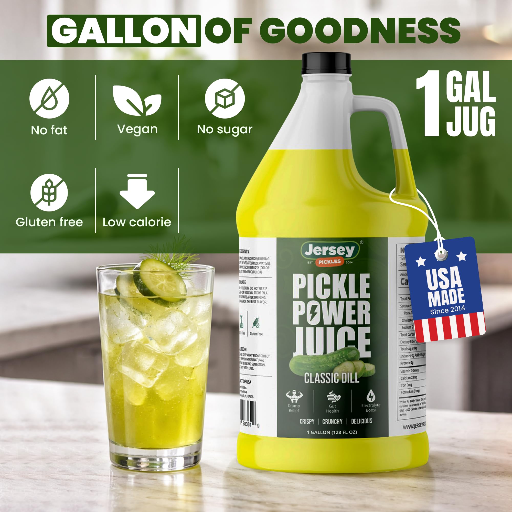 Jersey Pickles - Pickle Power Juice Classic Dill | Pickle Juice with Electrolytes for Hydration | Vegan, Gluten Free (2 Gallon, Classic Dill)