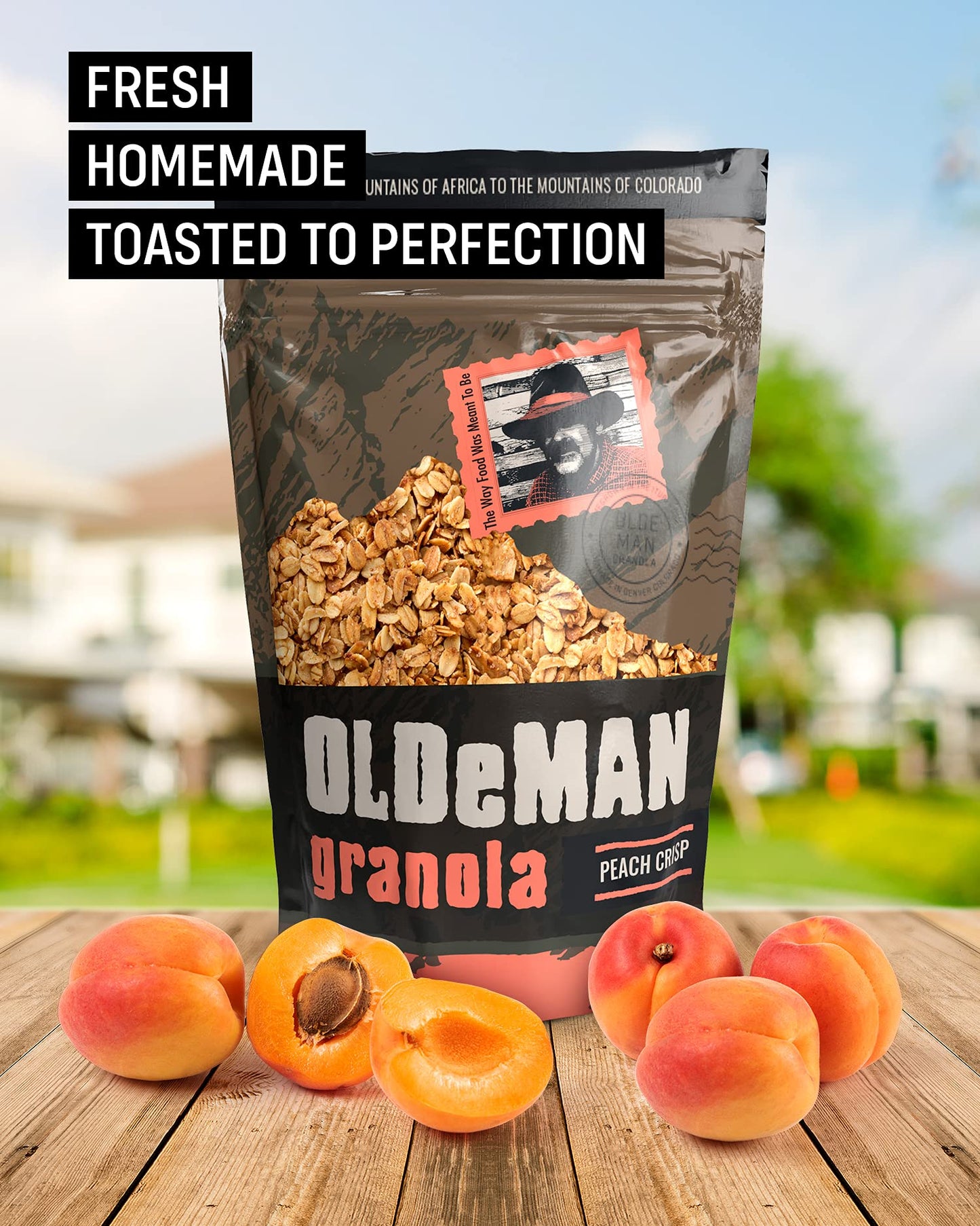 Olde Man Granola Gluten Free Granola - Non-GMO Healthy Granola Cereal - Soft Whole Grain Oats, Butter, Brown Sugar - Handmade in Colorado (Peach