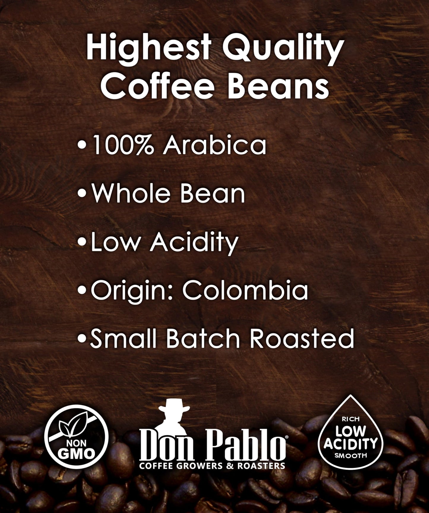 5LB Don Pablo Colombian Supremo - Whole Bean Arabica Coffee - Medium-Dark Roast - Low Acidity - 5 Pound (5 lb) Bag