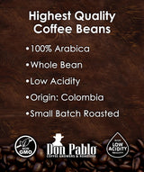 5LB Don Pablo Colombian Supremo - Whole Bean Arabica Coffee - Medium-Dark Roast - Low Acidity - 5 Pound (5 lb) Bag