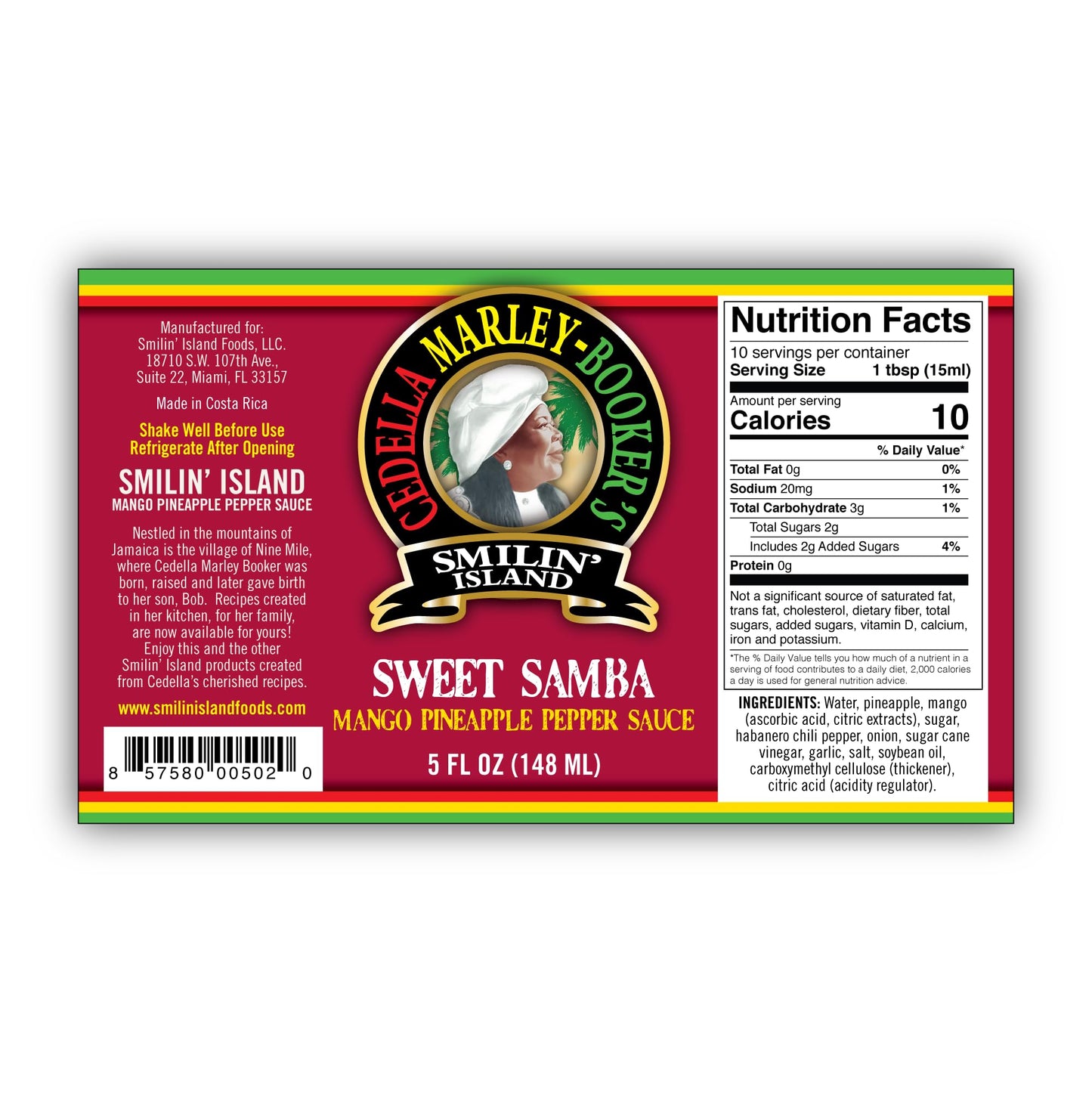 Smilin Island Sweet Samba Tropical Hot Sauce, Pineapple Mango Habanero, Sweet Flavor & Light Heat, Great for Dipping, Marinades & Cooking, 5 fl oz
