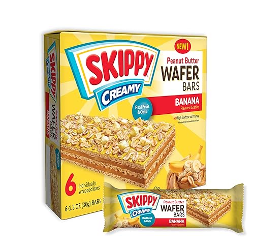 SKIPPY Creamy Peanut Butter Wafer Bars, Banana Flavor with Real Fruit & Oats, 6 Individually Wrapped Bars (7.8 oz Box)