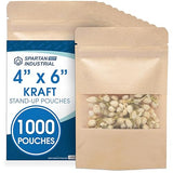 Spartan Industrial - 4" X 6" Kraft Paper Resealable Stand-Up Pouches - Pack of 1000 Small Smell-Proof Storage Pouches for Food Packaging, Pet Treats