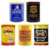 Alto Grande, Garrido Expreso, Cafe Crema, Cafe Rico, and Yaucono Ground Coffee, Puerto Rico Coffee Roasters Variety Bundle Gift Collectors Case, Pack
