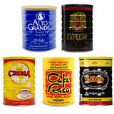 Alto Grande, Garrido Expreso, Cafe Crema, Cafe Rico, and Yaucono Ground Coffee, Puerto Rico Coffee Roasters Variety Bundle Gift Collectors Case, Pack