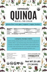 CEREAUSLY Organic Tri-Color Quinoa - Premium Royal Quinoa from Bolivia - Kosher and Non-GMO Quinoa Bulk - Vegan and Gluten-Fee Cooking Quinoa - 25 LB