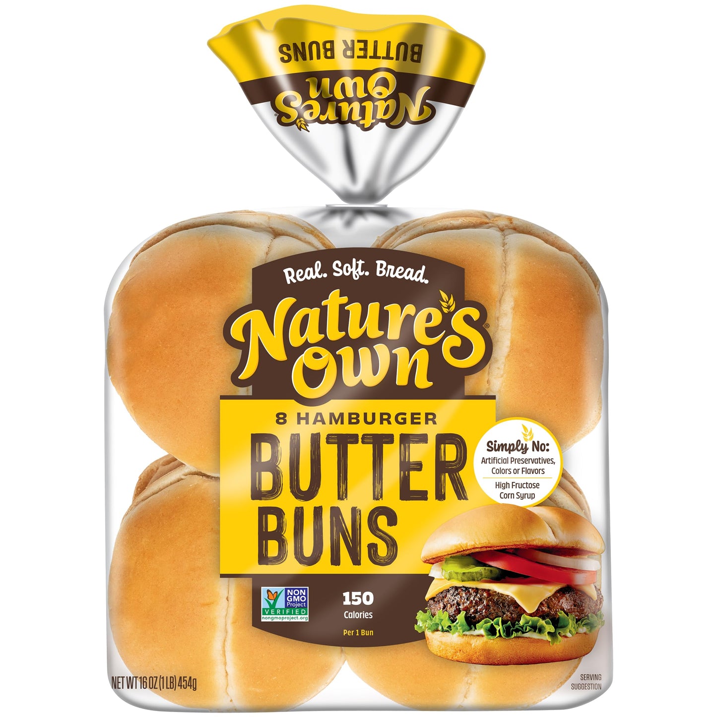 Nature's Own Butter Buns Hamburger Buns, Non-GMO Hamburger Buns, 8 Count
