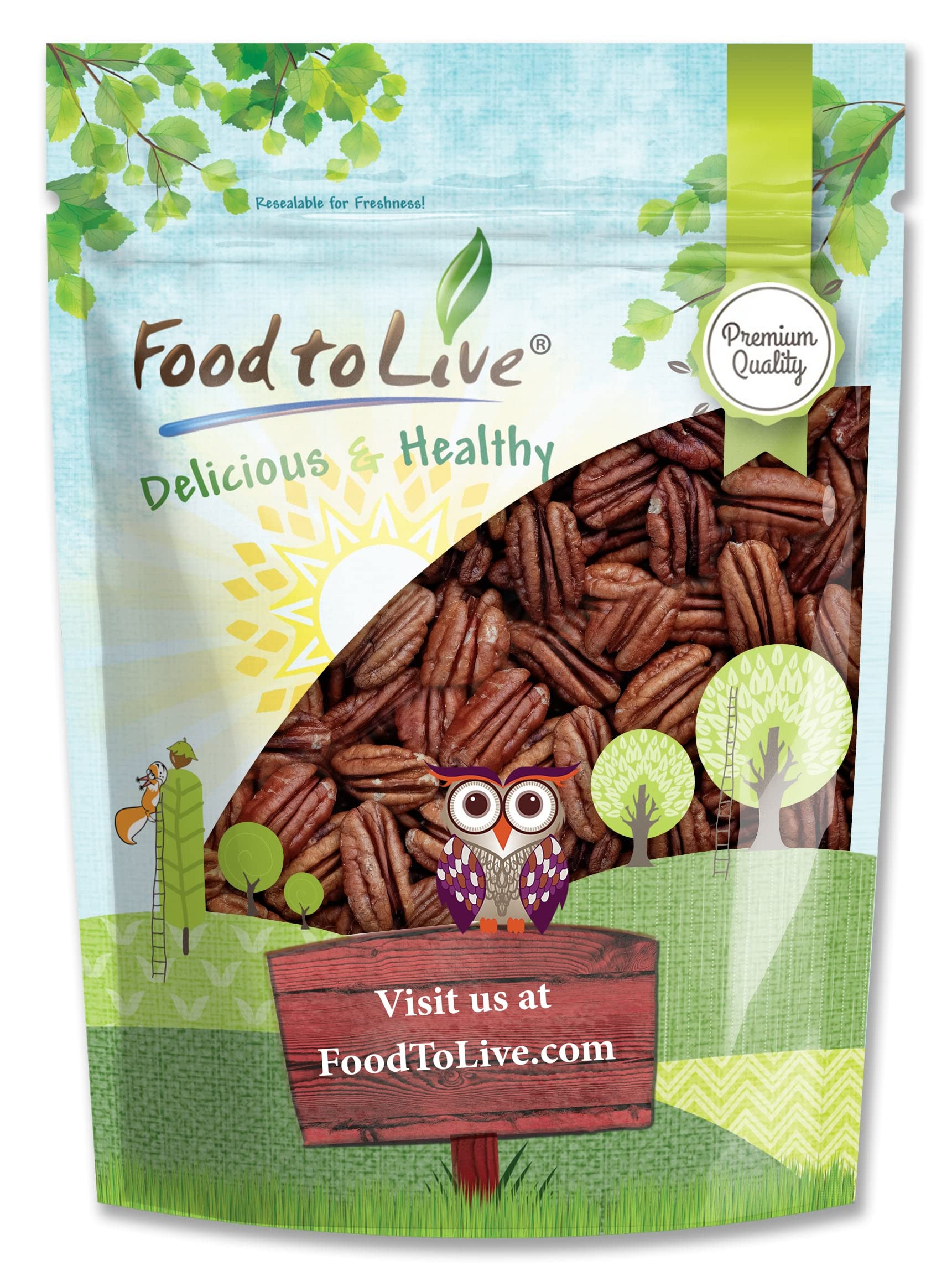Food to Live Dry Roasted Pecan Halves with Himalayan Salt, 1.5 Pounds Oven Roasted Lightly Salted, No Oil Added, Vegan Snack, Kosher, Keto. Good