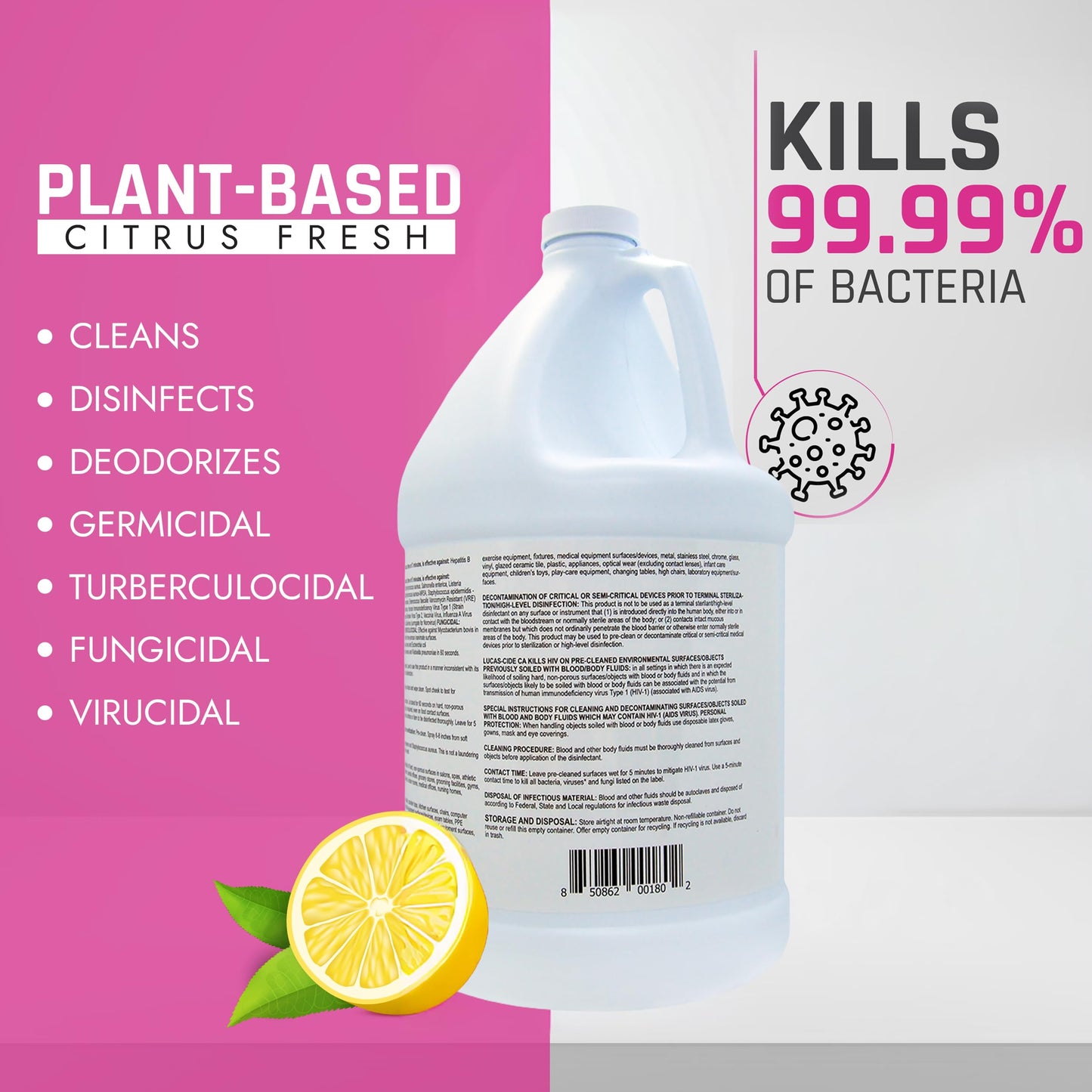 Lucas-Cide Ready To Use All Purpose Cleaner, Home Essentials Cleaning Supplies for Everyday Hygiene, Fresh Citrus Scented - 1 Gallon