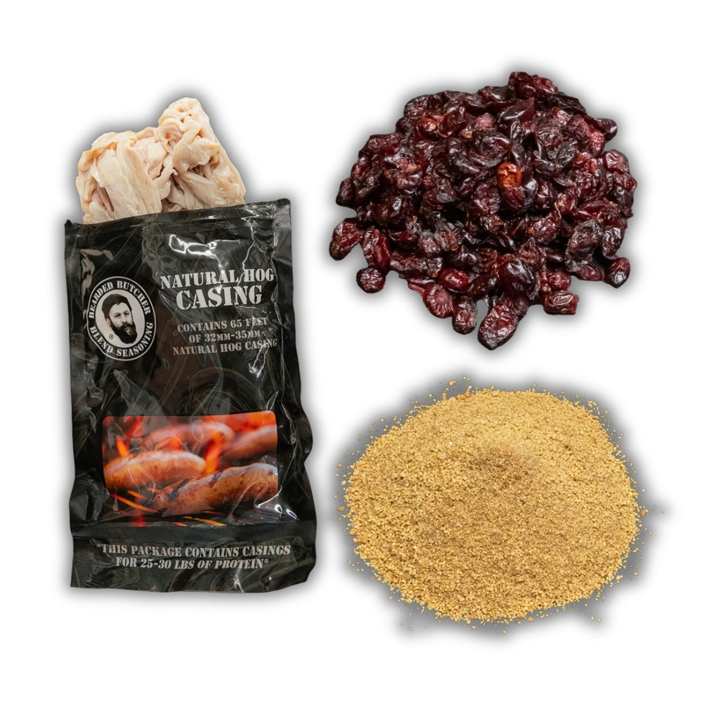 Bearded Butchers Pumpkin Cranberry Bratwurst DIY Kit - Sweet & Savory Fall Flavors - Pumpkin Spice, Dried Cranberries & 32mm-35mm Natural Hog Casings