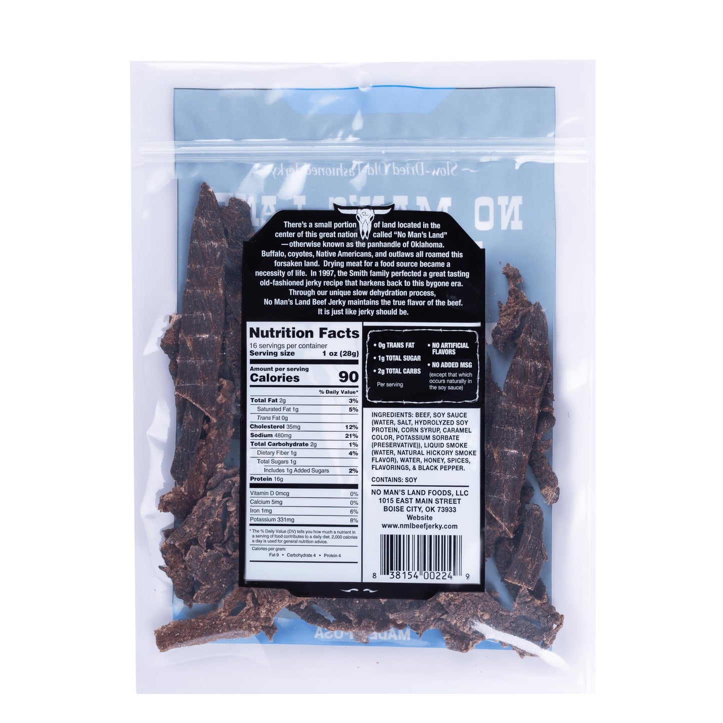 No Man’s Land Beef Jerky - Low Calorie, Low Carb, High Protein Beef Snack - Flavor BLACK PEPPER 16oz (Pack of 1)