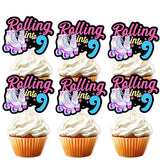 18pcs Black Glitter Pink Roller Skates Dessert Cupcake Topper 80s 90s Retro Hip Hop Roller Skating Rolling into 9 Theme Decor Supplies Boy Girl 9th