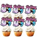 18pcs Black Glitter Pink Roller Skates Dessert Cupcake Topper 80s 90s Retro Hip Hop Roller Skating Rolling into 9 Theme Decor Supplies Boy Girl 9th